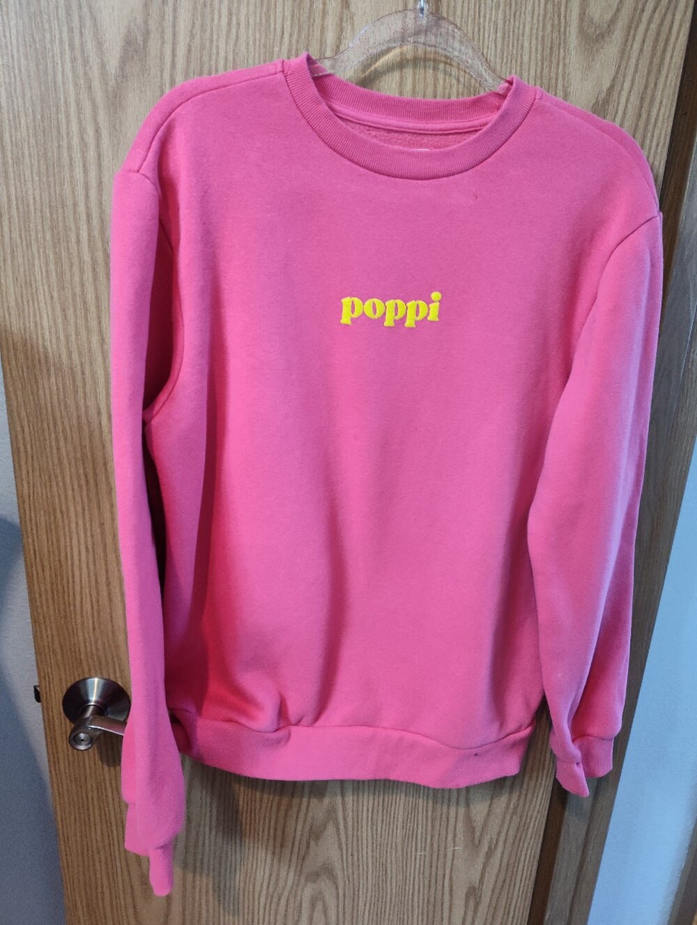 Poppi Pink Crewneck Sweatshirt with Yellow Logo